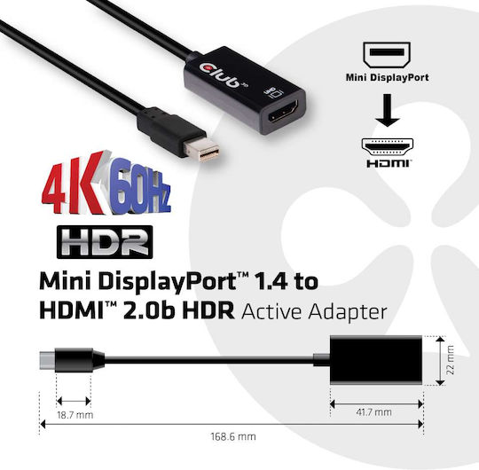 Club3D Μετατροπέας mini DisplayPort male σε HDMI female 1τμχ CAC-1180