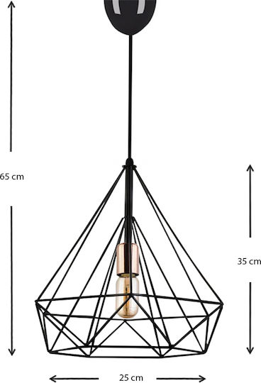 Megapap Donald Κρεμαστό Φωτιστικό Μαύρο με Ντουί E27 25x30x65εκ.