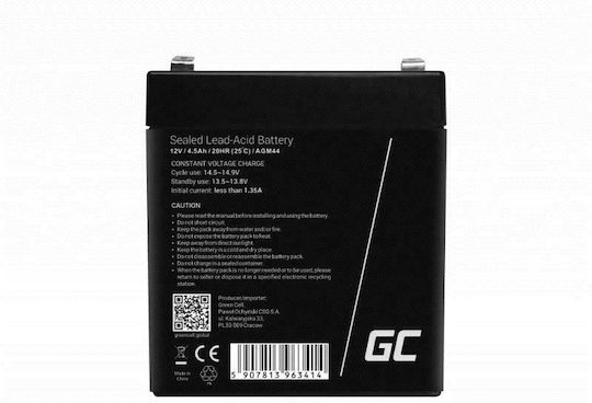 Green Cell Μπαταρία UPS με Χωρητικότητα 4.5Ah και Τάση 12V AGM44