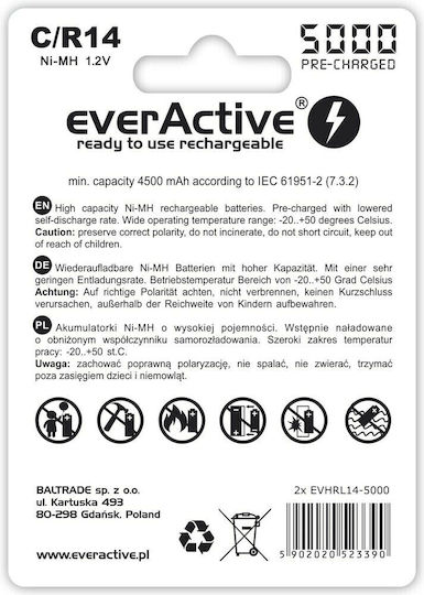 everActive Profesional Line Baterii Reîncărcabile C Ni-MH 5000mAh 1.2V 2buc