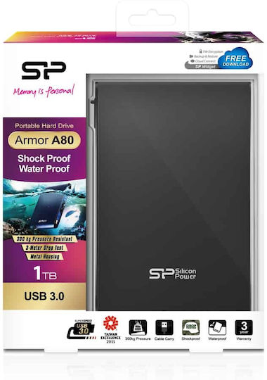 Silicon Power Armor A80 USB 3.0 Външен HDD 1TB 2.5" Черен
