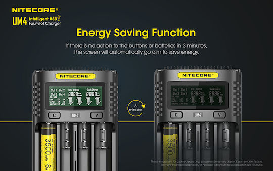 NiteCore UM4 Charger 4 Batteries Li-ion/Ni-Cd/Ni-MH Size AA/AAA/D/18650/16340/26650/14500