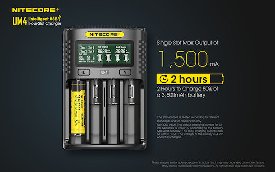 NiteCore UM4 Charger 4 Batteries Li-ion/Ni-Cd/Ni-MH Size AA/AAA/D/18650/16340/26650/14500