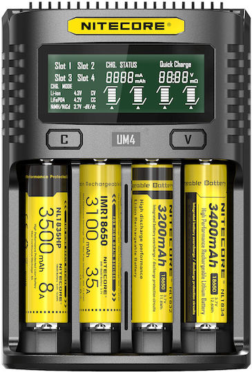 NiteCore UM4 Charger 4 Batteries Li-ion/Ni-Cd/Ni-MH Size AA/AAA/D/18650/16340/26650/14500