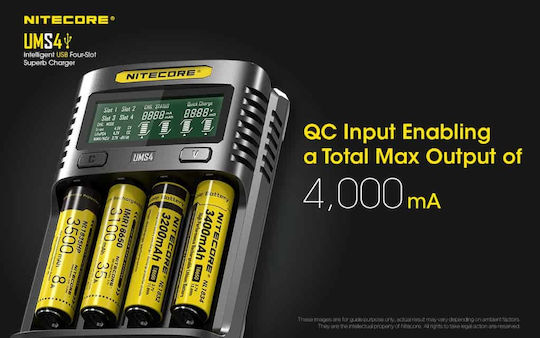 NiteCore UMS4 Charger 4 Batteries Li-ion Size 18650/16340/26650/14500
