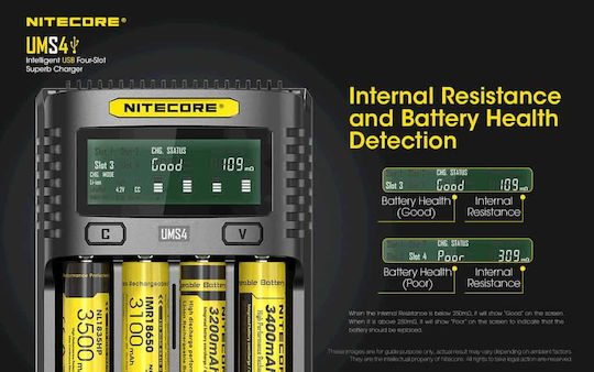 NiteCore UMS4 Charger 4 Batteries Li-ion Size 18650/16340/26650/14500