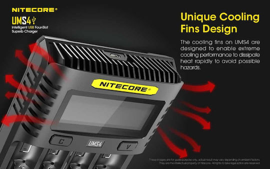 NiteCore UMS4 Charger 4 Batteries Li-ion Size 18650/16340/26650/14500