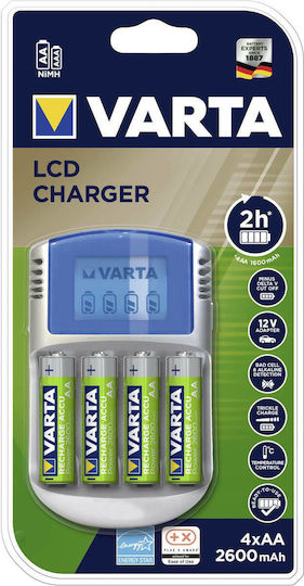 Varta LCD Charger 4 Batteries Ni-MH Size AA/AAA Set with 4x AA 2500mAh in Gray color