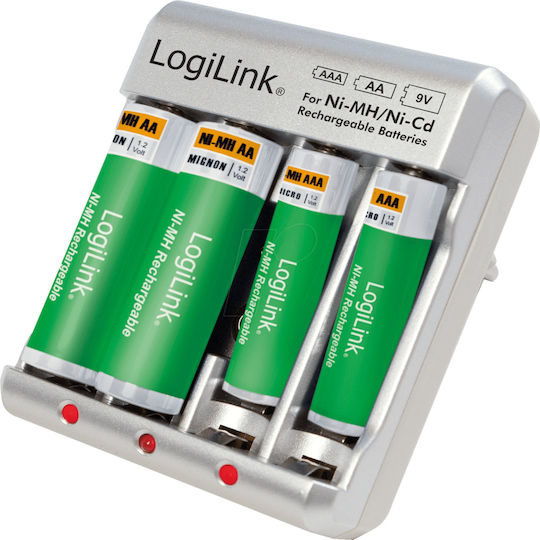 LogiLink Încărcător 4 Baterii Ni-Cd/Ni-MH Dimensiune AA/AAA/9V în culoarea Alb