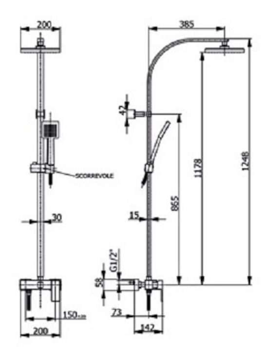 Demm Smart Shower Column with Mixer 124.8cm Silver