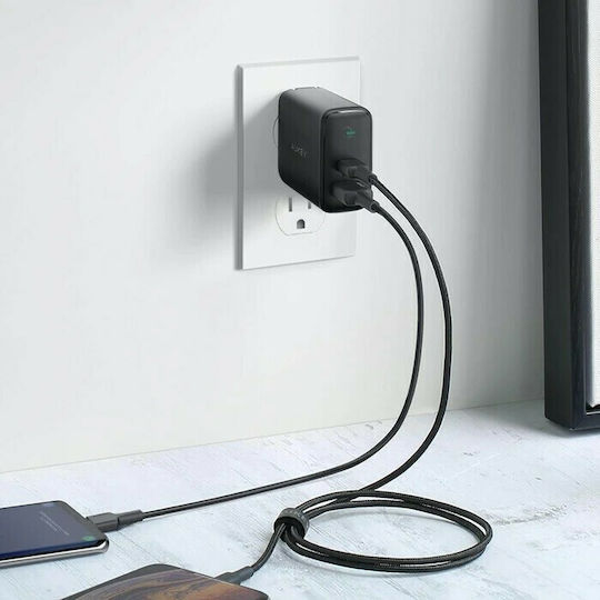 Aukey Wireless Charger with USB-A and USB-C Ports 30W Power Delivery Black