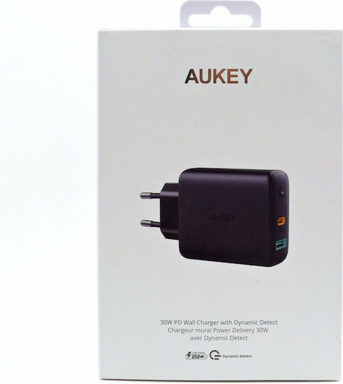 Aukey Wireless Charger with USB-A and USB-C Ports 30W Power Delivery Black