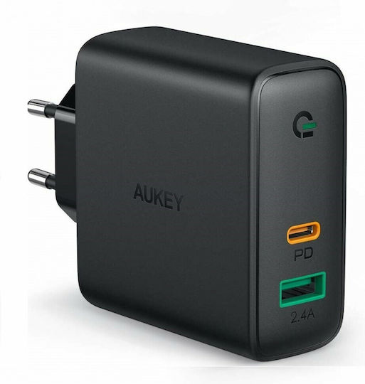 Aukey Wireless Charger with USB-A and USB-C Ports 30W Power Delivery Black