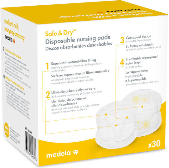 Medela Safe & Dry Επιθέματα Στήθους 30τμχ