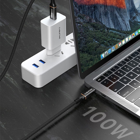 Cabletime CT-USB4 Braided USB 2.0 Cable USB-C Male - USB-C 100W PD Black 1m