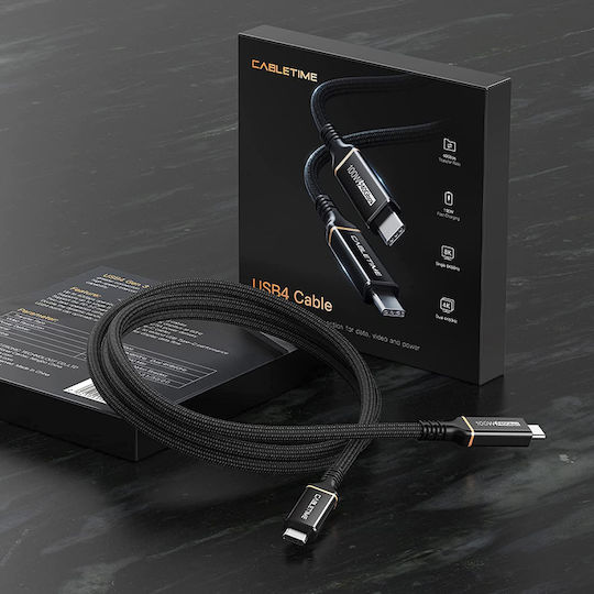 Cabletime CT-USB4 Braided USB 2.0 Cable USB-C Male - USB-C 100W PD Black 1m