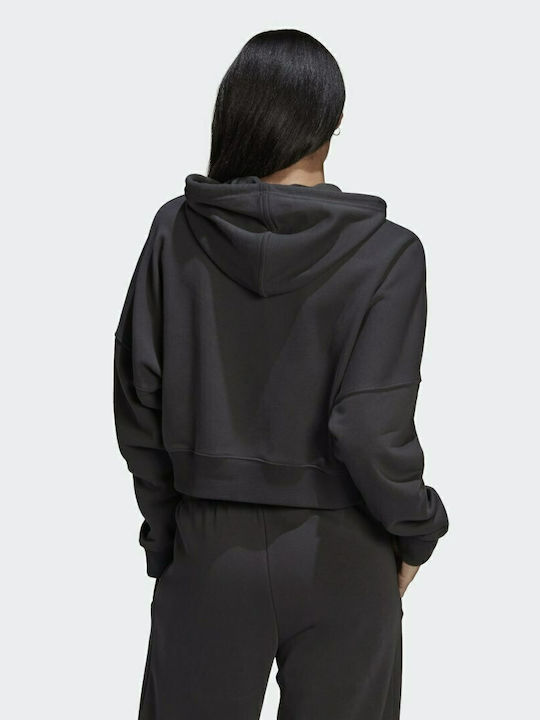 Adidas Cropped Γυναικείο Φούτερ με Κουκούλα Carbon
