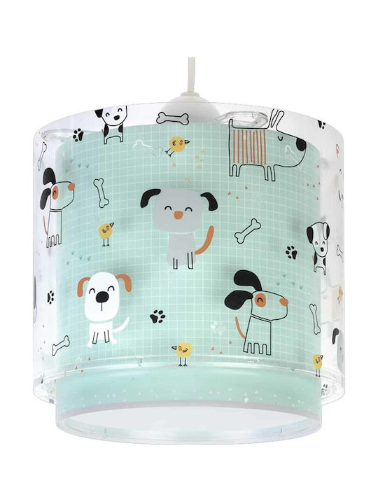 Ango Happy Dogs O singură lumină Lumină de tavan pentru copii Agățat din plastic 60W cu suport pentru bec E27 Verde 26x21cm