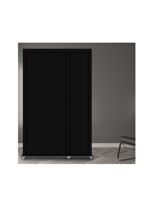 Herzberg Fabric Wardrobe with Zipper and Shelves in Black Color 110x45x175cm