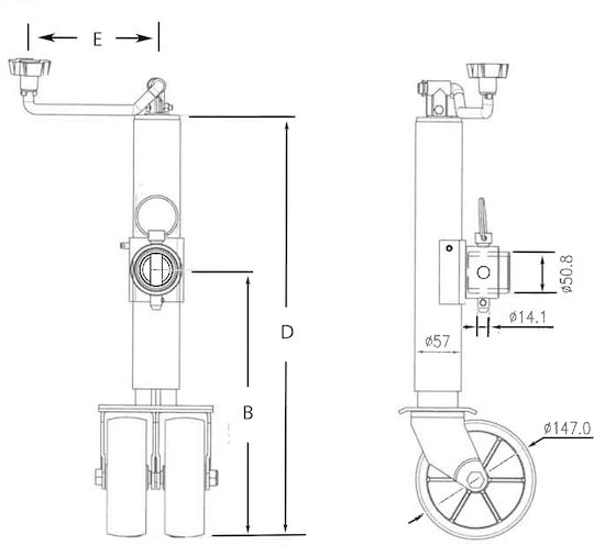 Eval Ποδαράκι Τρέιλερ Αντοχής 900kg με Περιστρεφόμενες Ρόδες