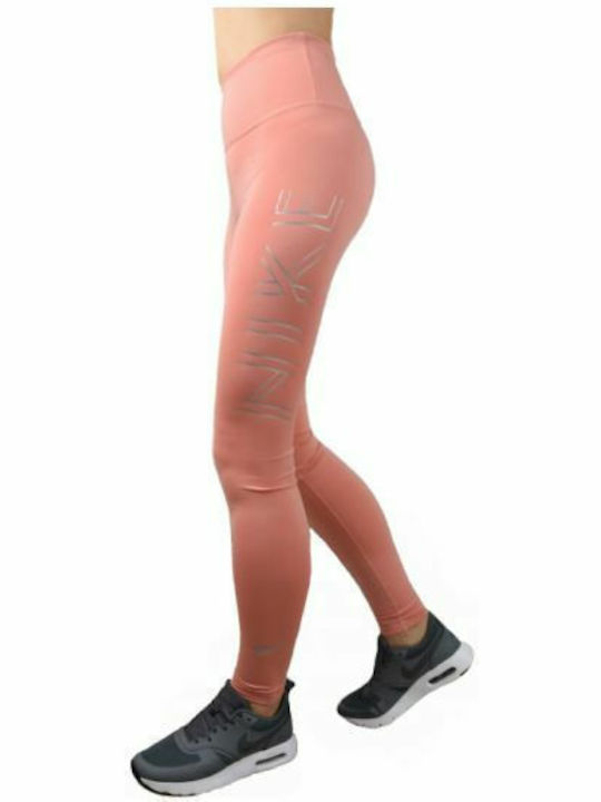 Dri-Fit Swoosh Running Γυναικείο Μακρύ Κολάν Ψηλόμεσο Ροζ