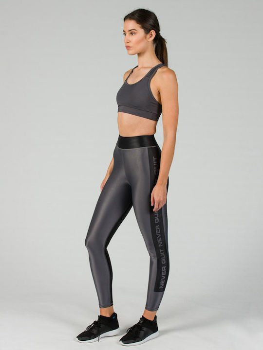 Glow Active 17-21107 Women's Long Running Legging Shiny & High Waisted Gray