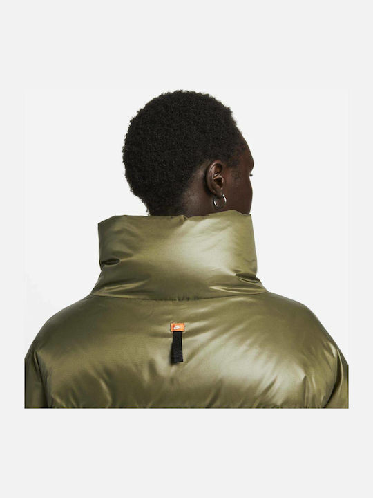 Sportswear Women's Short Puffer Jacket Waterproof for Winter Khaki