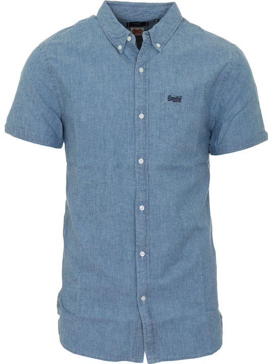 Basic Classic University Oxford Short-sleeved Cotton Shirt Blue