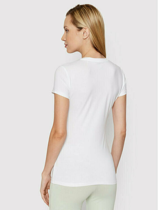 Guess Γυναικείο T-shirt Λευκό με Λαιμόκοψη V και Στάμπα