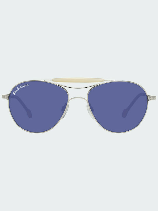 Hally&Son Sunglasses with Silver Metal Frame and Blue Lens DH501S 03