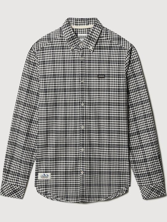Gemian Long-sleeved Cotton Shirt Checked Navy Blue