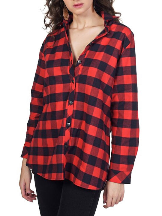 Kendall + Kylie Women's Checked Long Sleeve Shirt Red