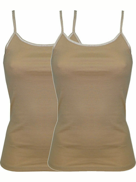 Памучно Дамски тениски Бежов 2Pack