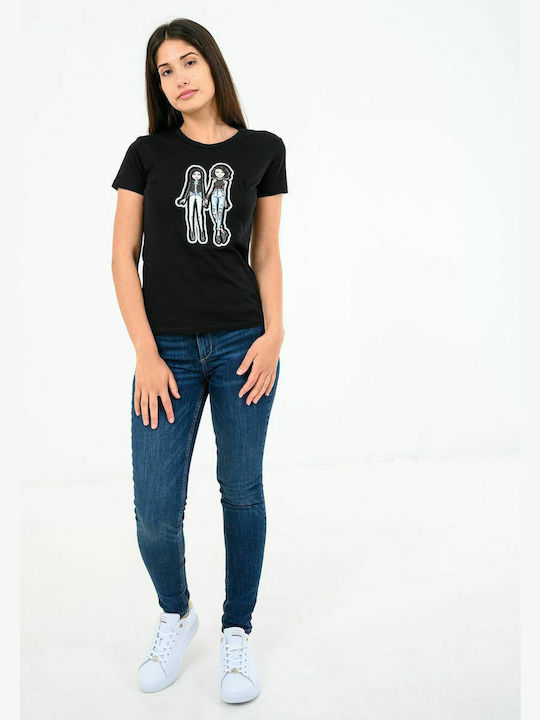 Γυναικείο T-shirt Μαύρο με Στάμπα