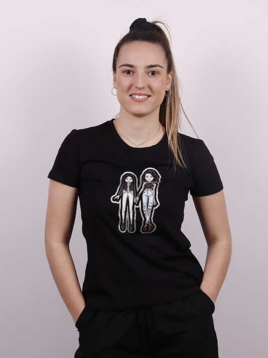 Γυναικείο T-shirt Μαύρο με Στάμπα