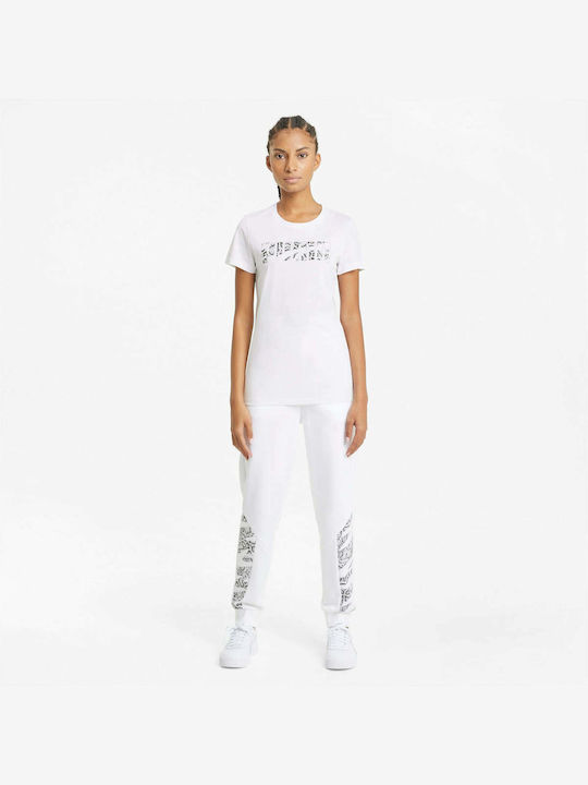 Puma Rebel Graphic Γυναικείο Αθλητικό T-shirt Λευκό
