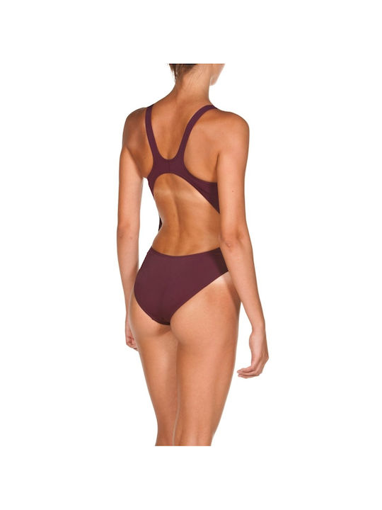 Wide Strap Racerback Activewear Swimsuit Solid Swim Tech High Burgundy