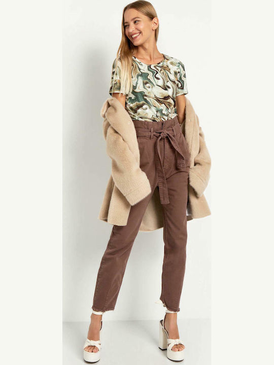 Pantalon Blugi Damă High Rise Fit Carrot Maro