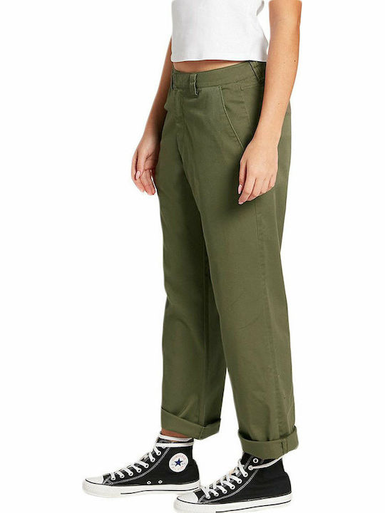 Frochickie Women's Fabric Trousers Boyfriend Fit Khaki