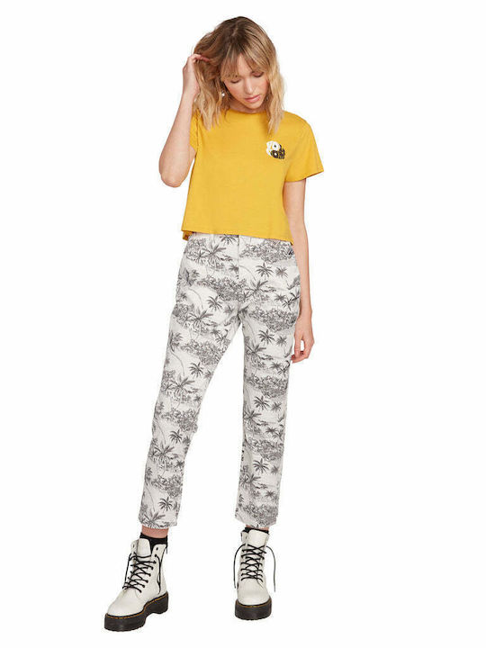Frochickie Women's High-waisted Fabric Trousers Beige