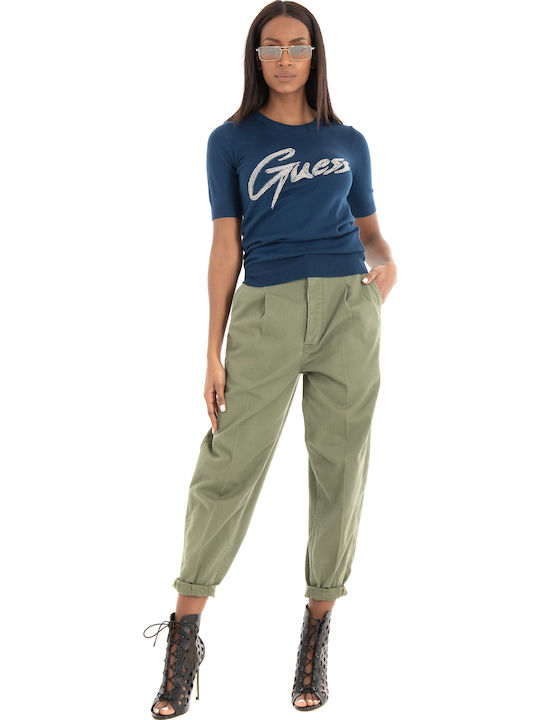 Odetta Damen Sommer Bluse Baumwolle Kurzärmelig Marineblau