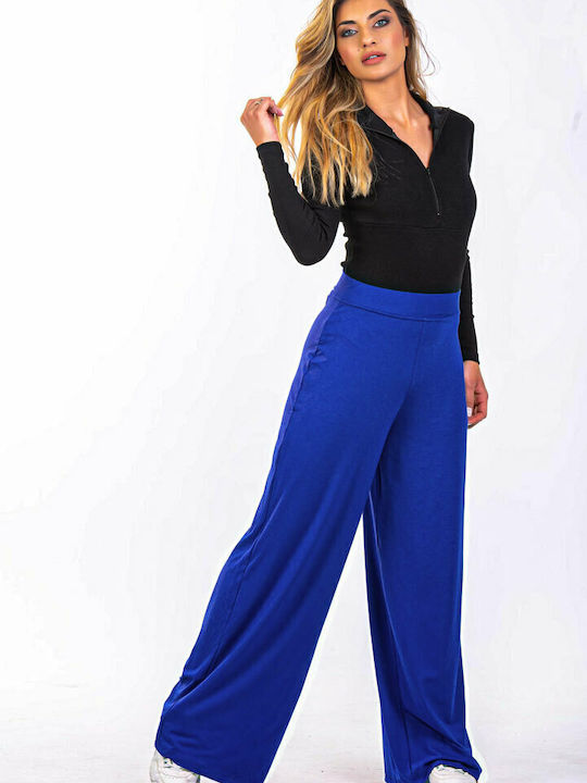 Hohe Taille Jogginghose Breit Blau