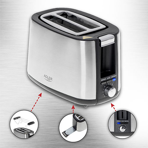 Adler Φρυγανιέρα 2 Θέσεων 750W Inox