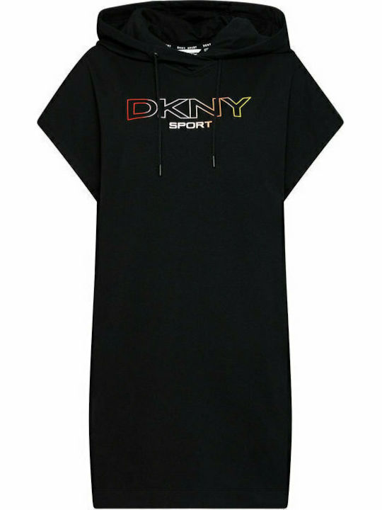 Summer Mini Athletic Dress Short Sleeve Hooded Black