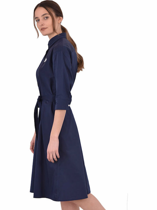 Eloise Summer Midi Shirt Dress with Lace Blue