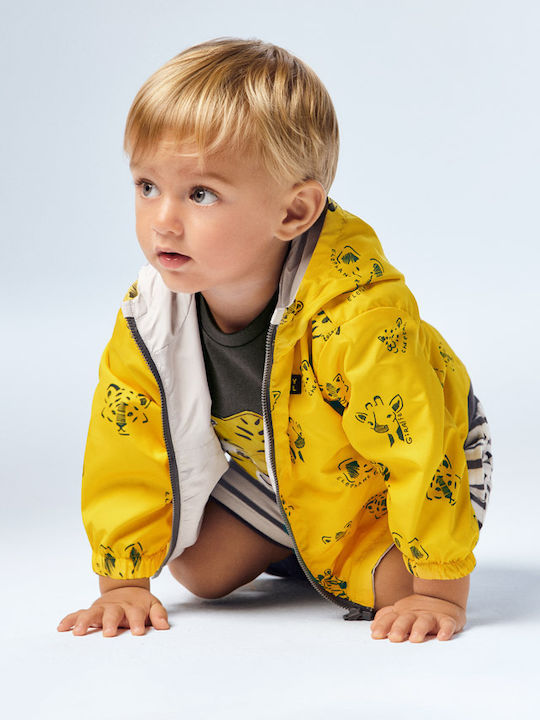 Kids' Sports Jacket Short Windproof with Hood Yellow