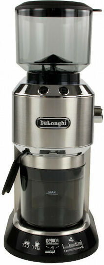 De'Longhi Ηλεκτρικός Μύλος Καφέ 150W με Χωρητικότητα 350gr και 18 Επίπεδα Άλεσης Ασημί