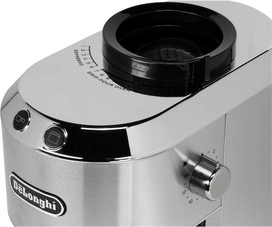 De'Longhi Ηλεκτρικός Μύλος Καφέ 150W με Χωρητικότητα 350gr και 18 Επίπεδα Άλεσης Ασημί