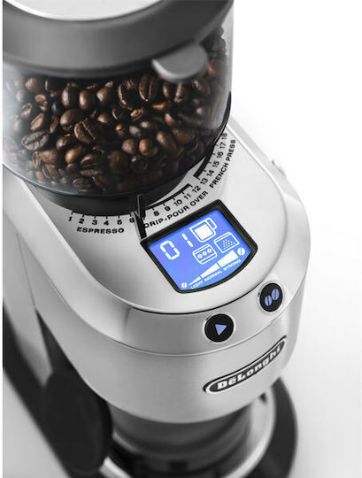 De'Longhi Електрически Кафемелачка 150W с капацитет за кафе на зърна 350гр и 18 нива на смилане Сребрист