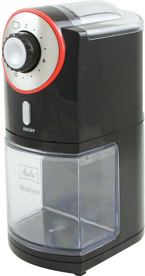 Melitta Molino Electric Coffee Grinder 100W for 200gr Beans and 17 Grind Levels Red
